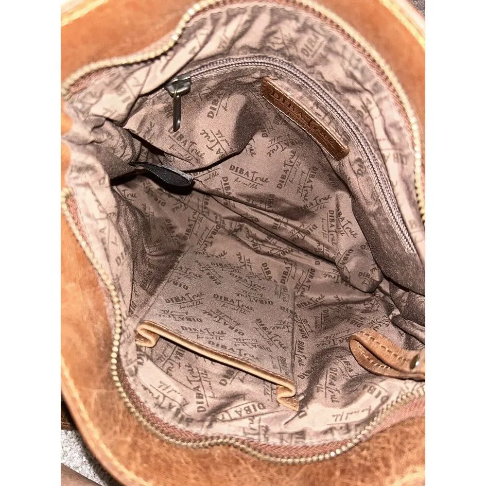 Diba True Women Brown Leather Zipper‎ Outer Pockets Crossbody Strap Shoulder Bag